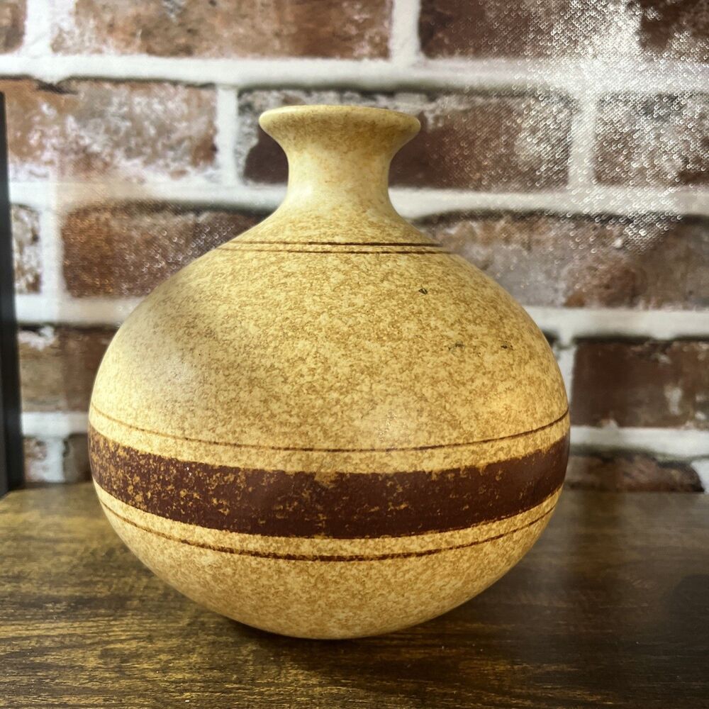 Vintage Terra-cotta MCM Art Studio Round Vase Thin Neck Perfect Form And Glaze